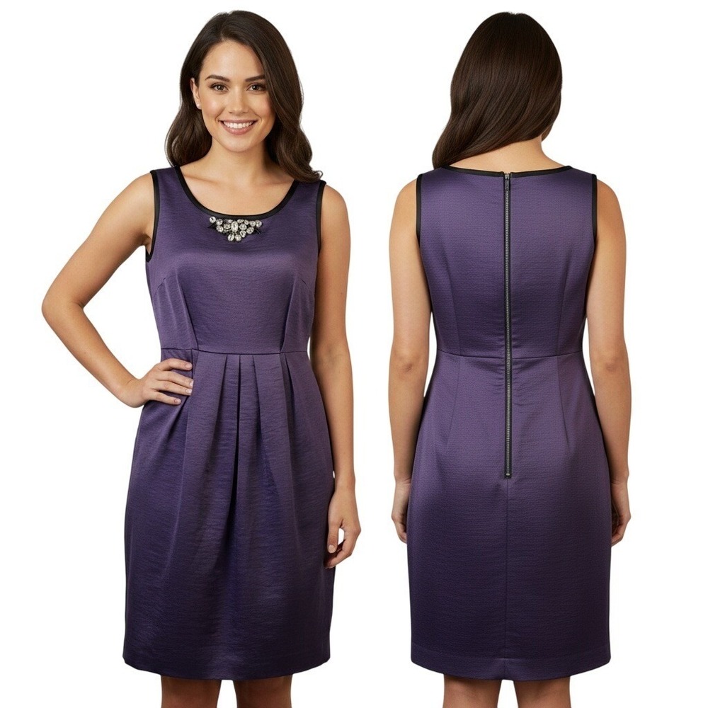 Simply Vera Vera Wang‎ 6 Dress Purple A Line Rhinestone Pintuck Sleeveless Chic